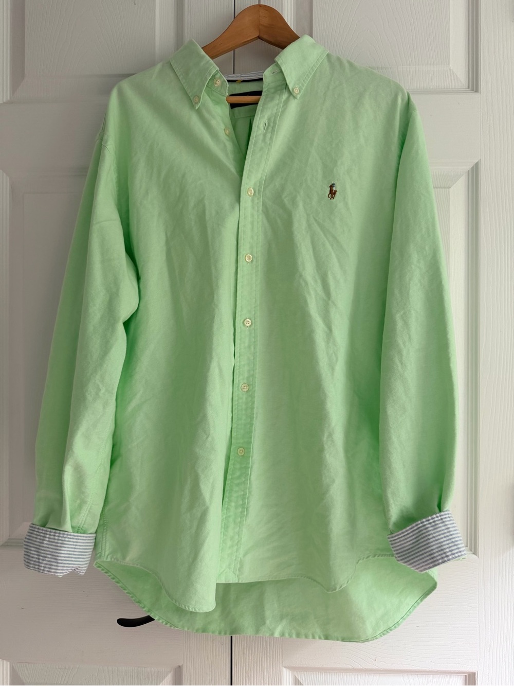 Ralph Lauren XL Lime/Mint Green Button Down Oxford Multicolor Pony Striped Cuff